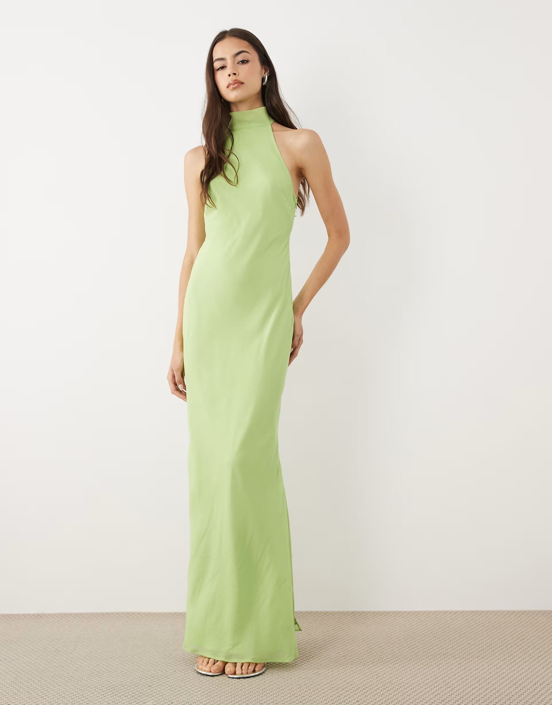 ASOS DESIGN Tall chiffon high neck midi dress in green