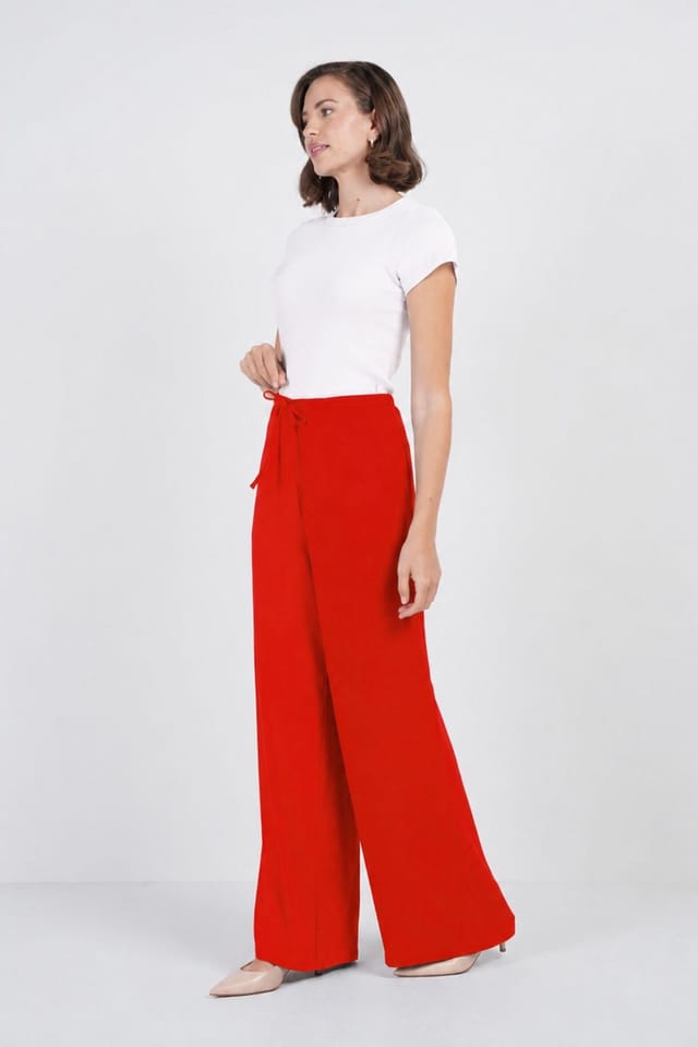 Kettlewell Kettlewell Women's Soft Tailored Wide Leg Trousers in Scarlet - 3