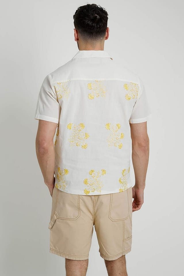 Native Youth Native Youth Men's Cotton Short Sleeve Lightweight Embroidered Relaxed Shirt in Off-White - 2