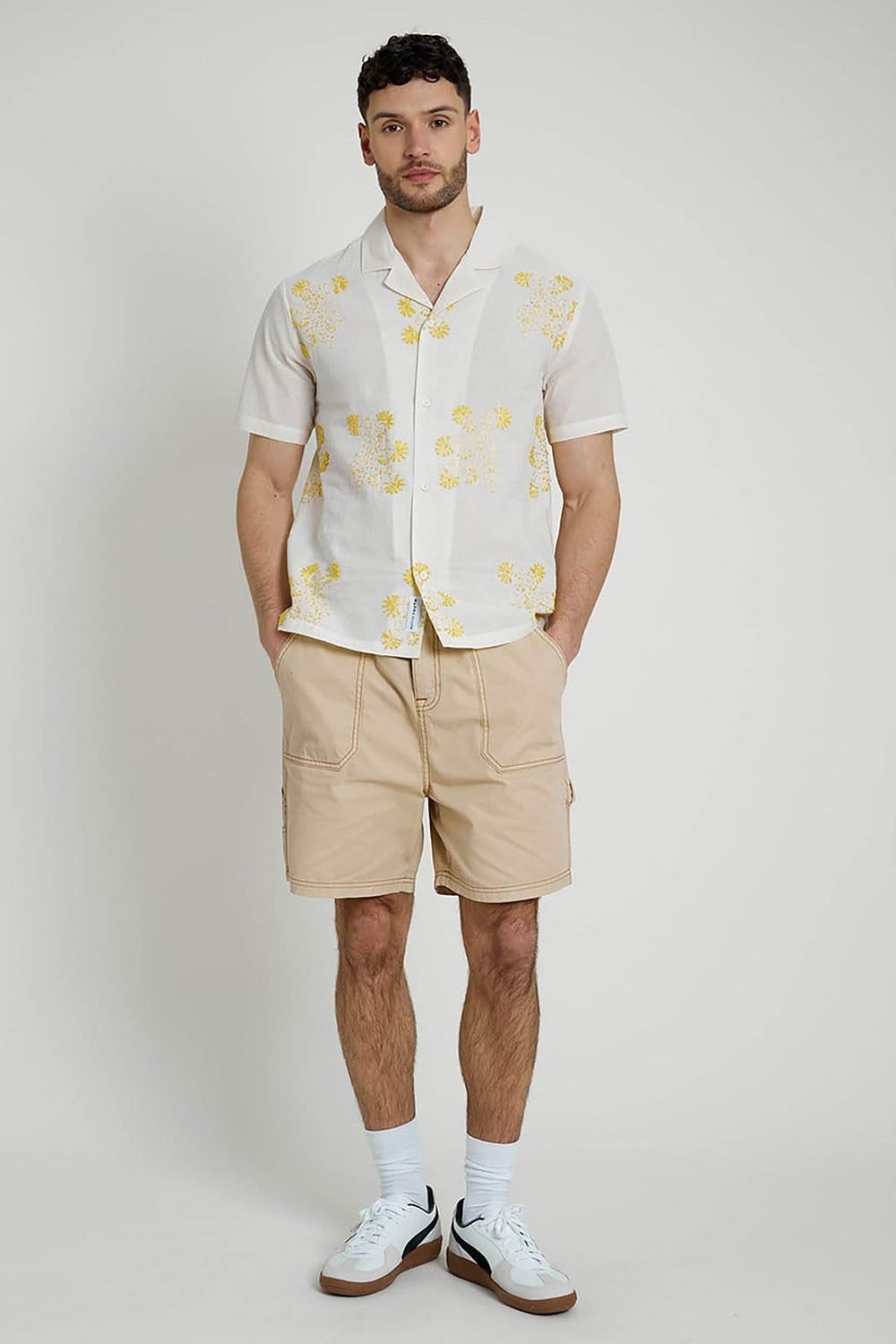 Native Youth Native Youth Men's Cotton Short Sleeve Lightweight Embroidered Relaxed Shirt in Off-White - 4