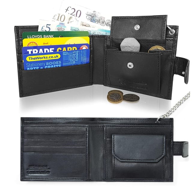 Woodland Leathers Woodland Leathers Men's Men's RFID Leather Biker Wallet with Chain & Coin Pocket in Black - 2