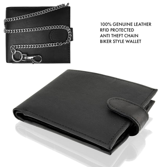 Woodland Leathers Woodland Leathers Men's Men's RFID Leather Biker Wallet with Chain & Coin Pocket in Black - 3