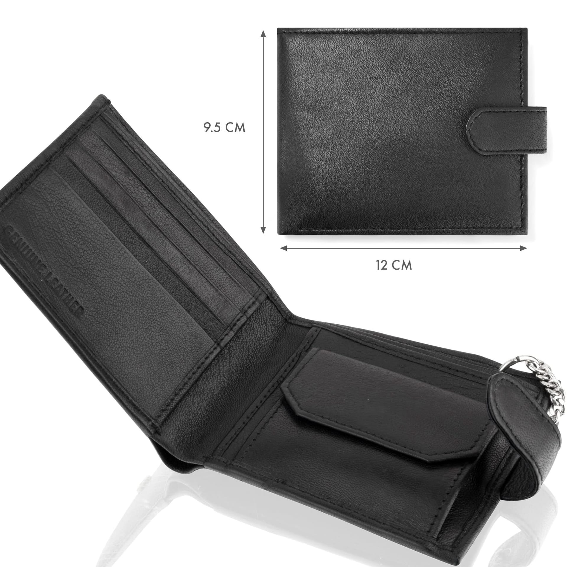 Woodland Leathers Woodland Leathers Men's Men's RFID Leather Biker Wallet with Chain & Coin Pocket in Black - 4