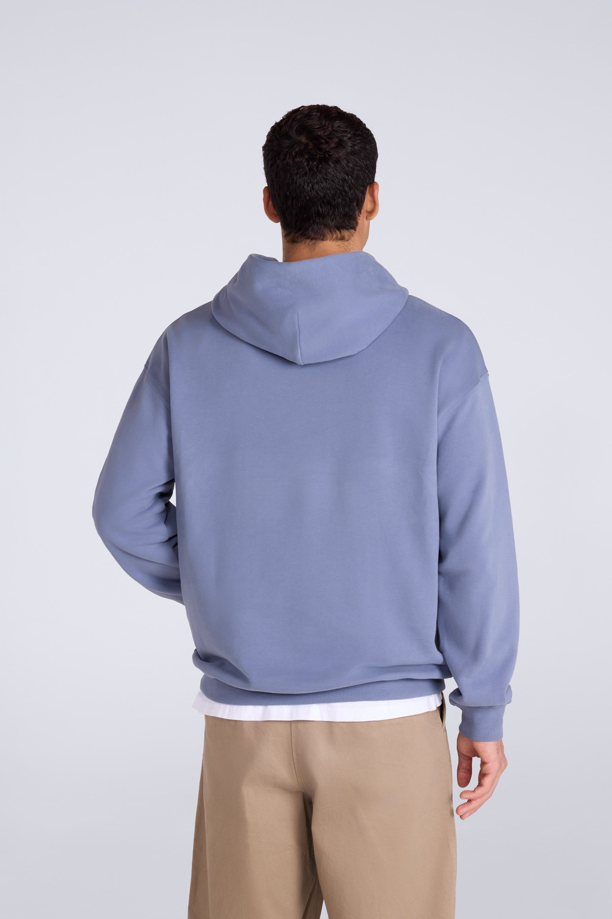 Animal Animal Men's 'Icon' Logo Print Kangaroo Pocket Cotton Snug Fit Drop Shoulder Hoody in Blue - 4