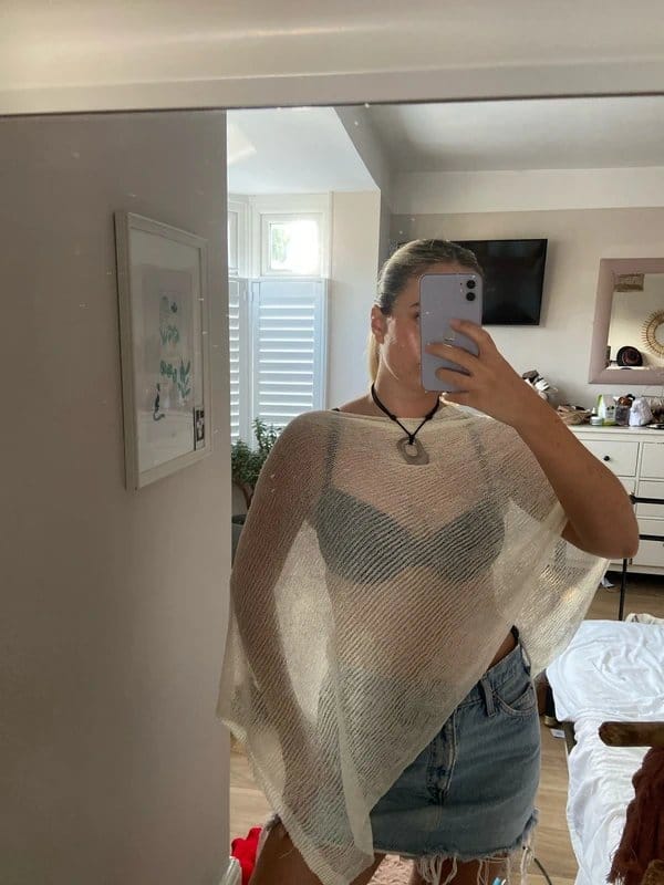 Summer cream knitted poncho - 1