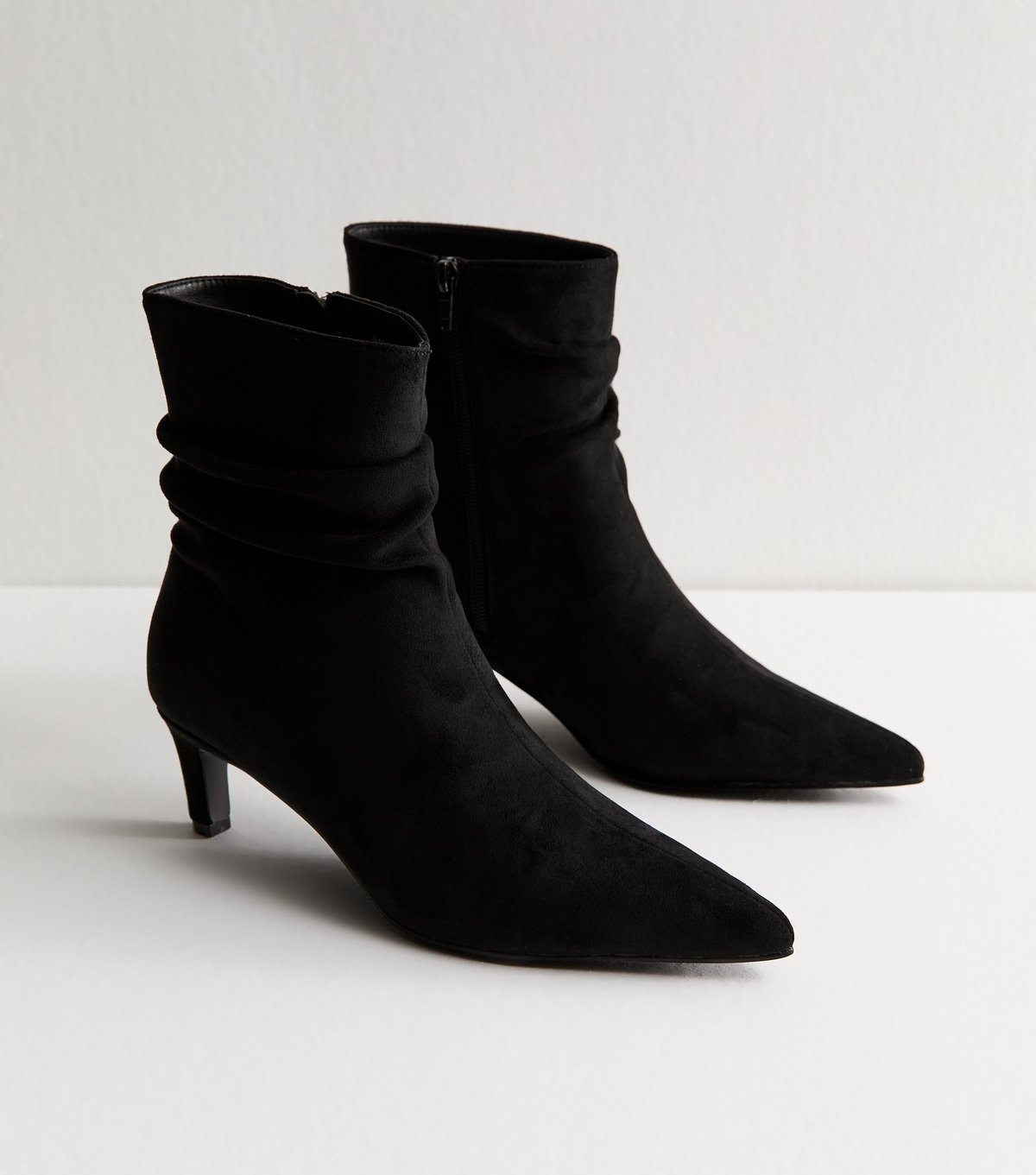 New Look Women's Black Faux Suede Ruched Pointed Toe Ankle Boots New Look - 3