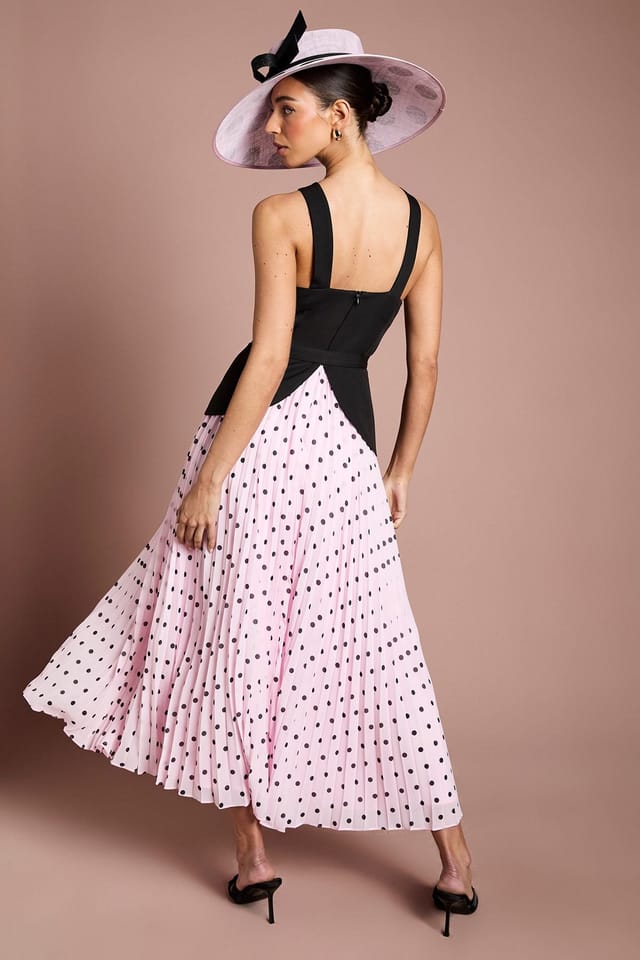 Coast Coast Women's Lisa Tan Corsage Peplum Detail Spot Print Pleated Midi Dress in Blush - 3