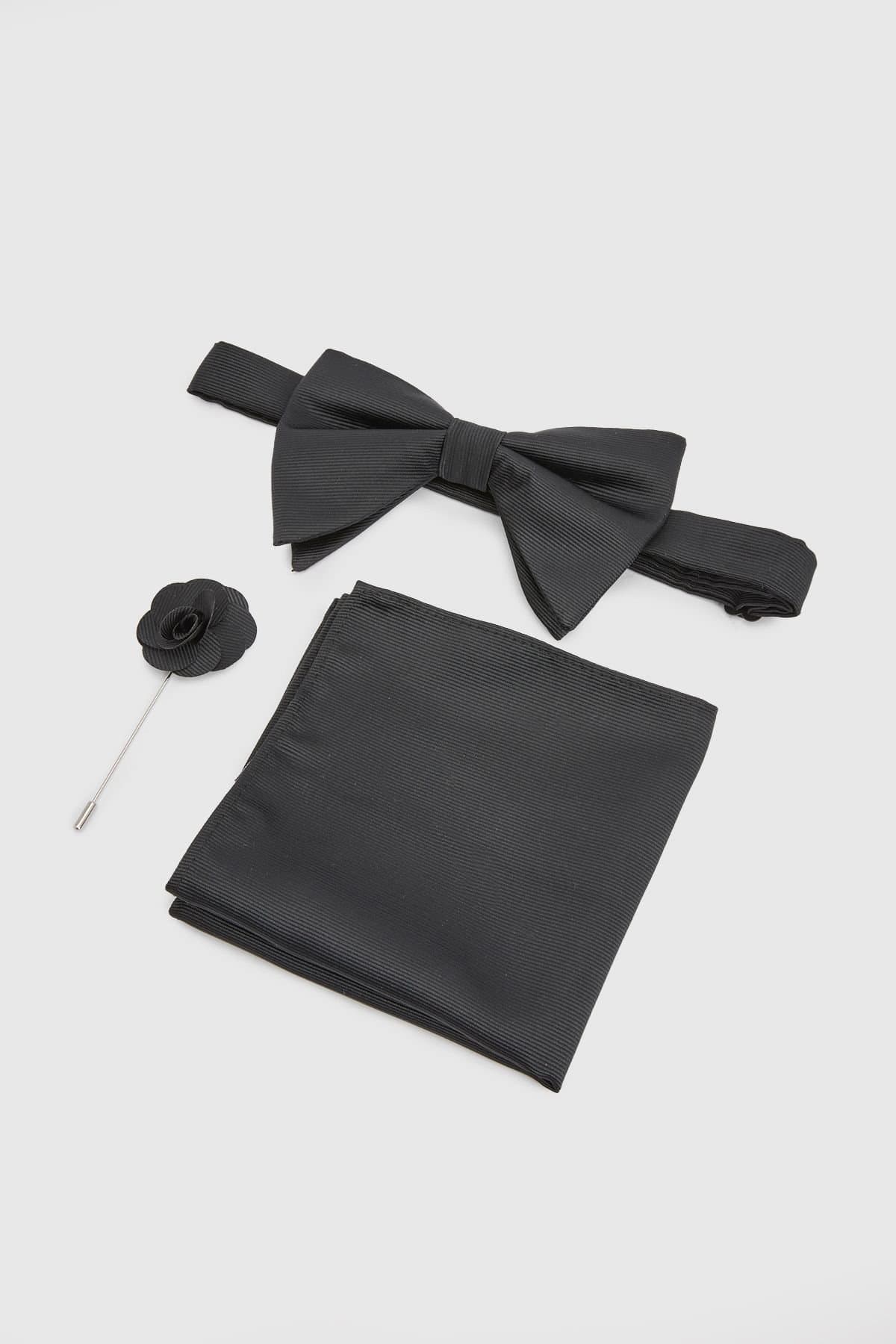 Burton Burton Men's Black Bow Tie With Pocket Square & Lapel Pin