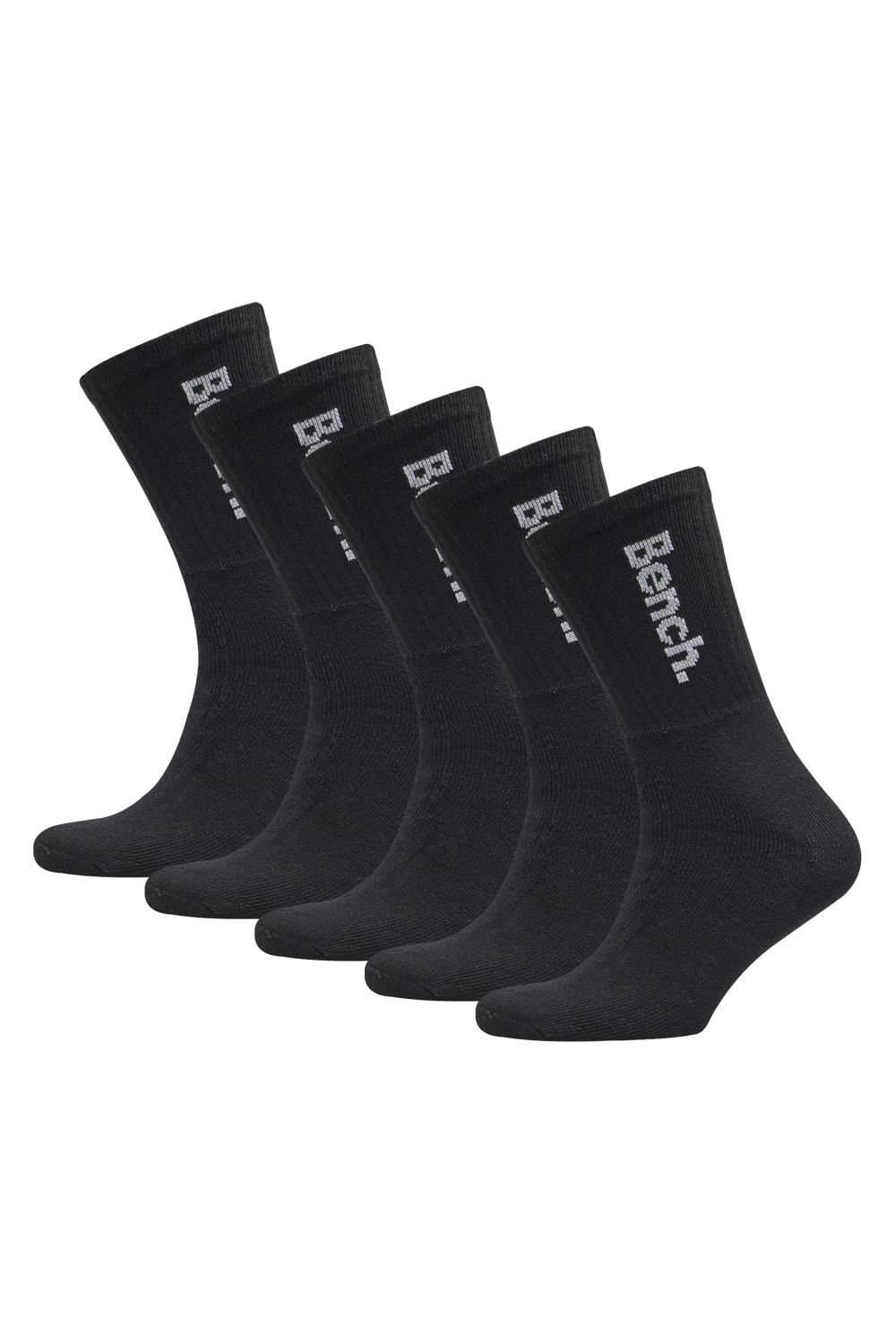 Bench Bench Men's 5 Pairs Crew Cotton Socks - Sport Breathable Comfort Socks in Black