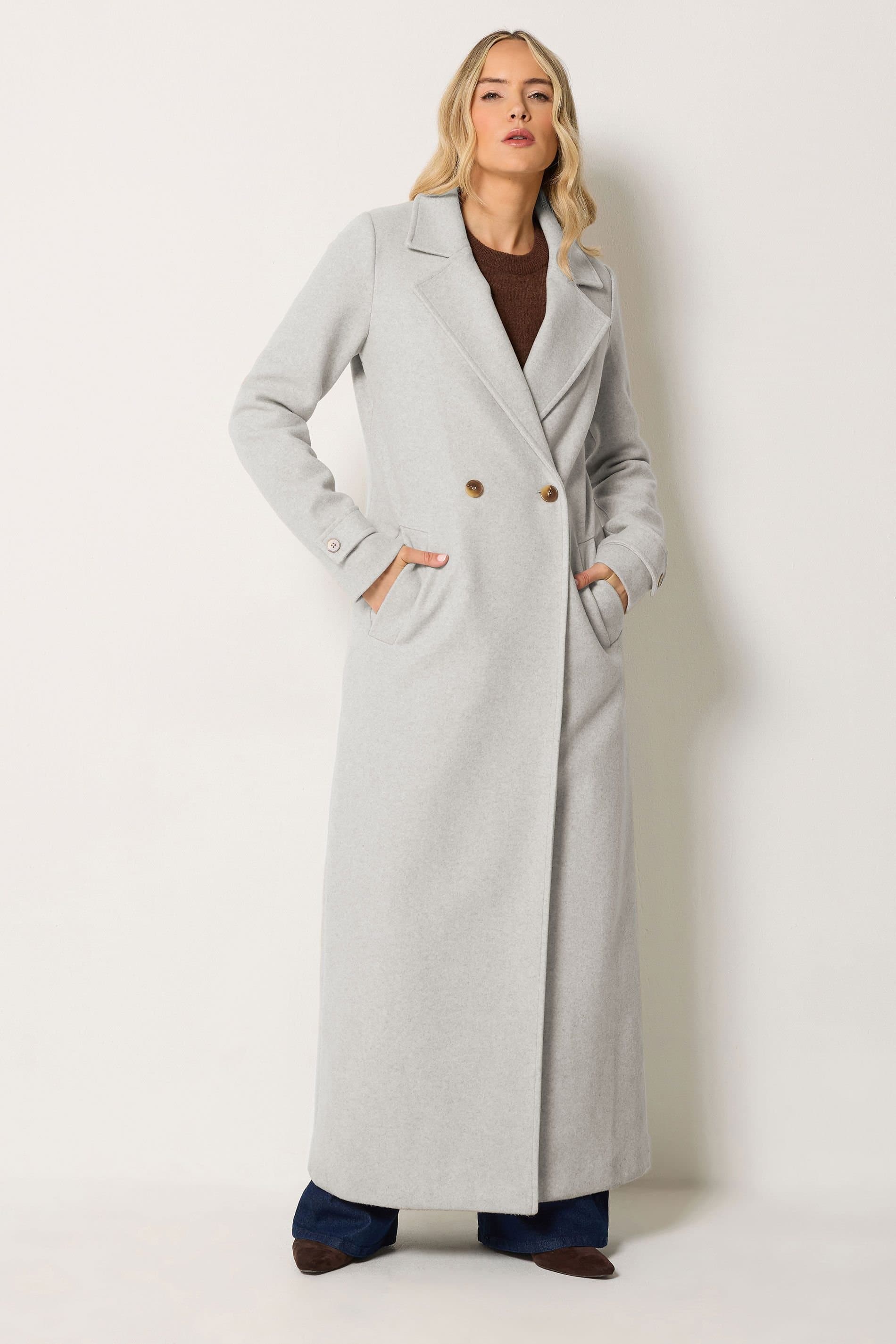 Long Tall Sally Long Tall Sally Women's Tall Button Maxi Coat in Pale Grey