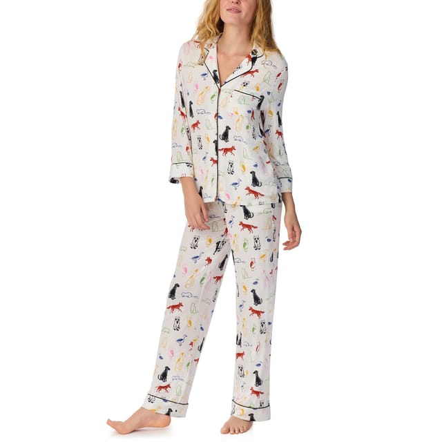 kate spade new york Kate Spade New York Women's 3/4 Sleeve Long PjJ Set in Brushed Jersy with Animal Pattern in Off-White - 3