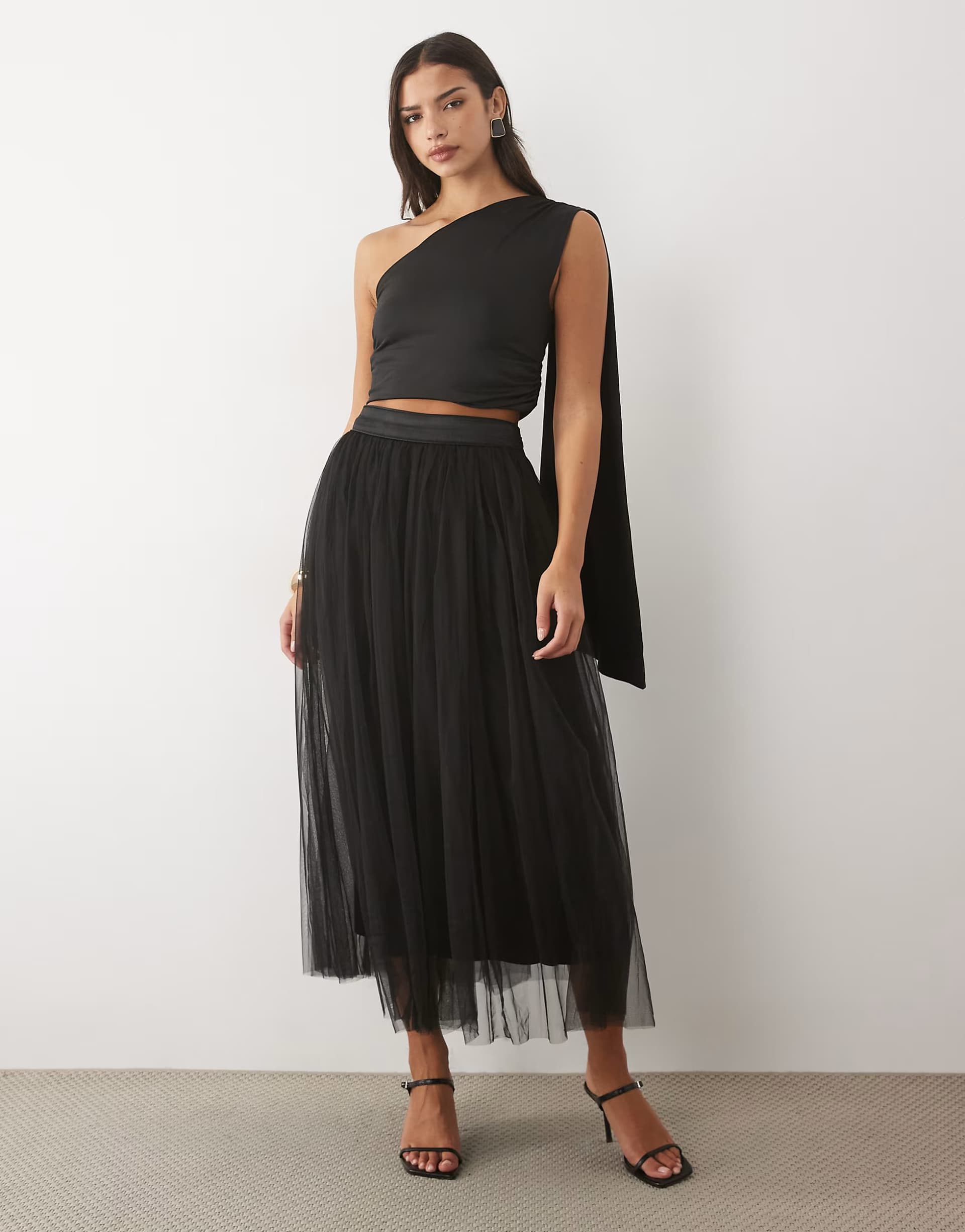 ASOS Lace & Beads tulle high waist full maxi skirt in black
