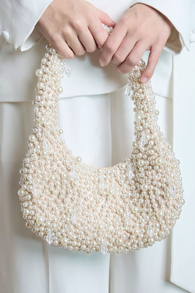 Coast Coast Women's Katie Pearl Detail Shaped Shoulder Bag in Champagne - 2