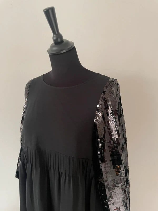 See By Chloé Black Silk Sequin Sleeve Dress UK12