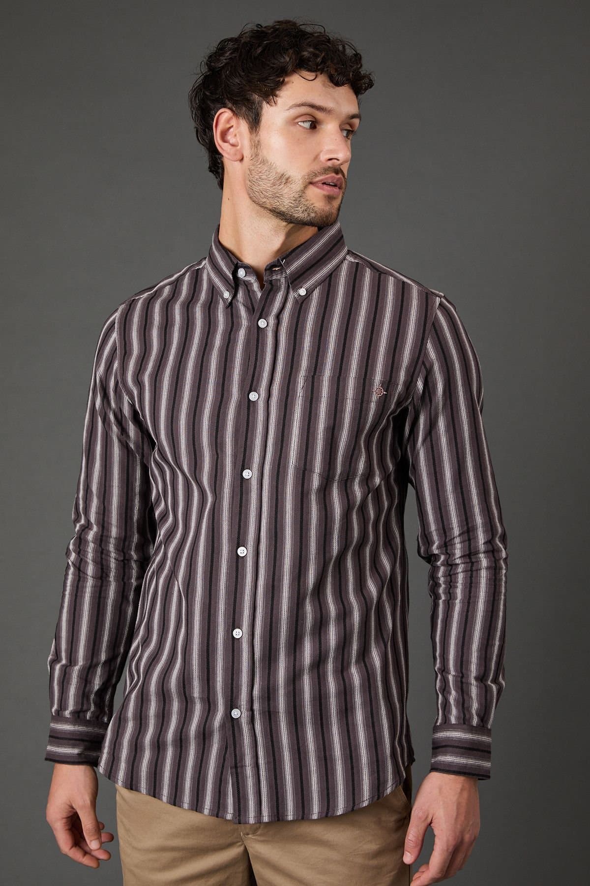 Maine Maine Men's Purple Stripe Long Sleeve Shirt