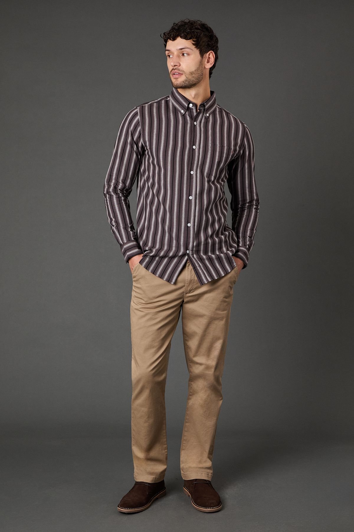 Maine Maine Men's Purple Stripe Long Sleeve Shirt - 3