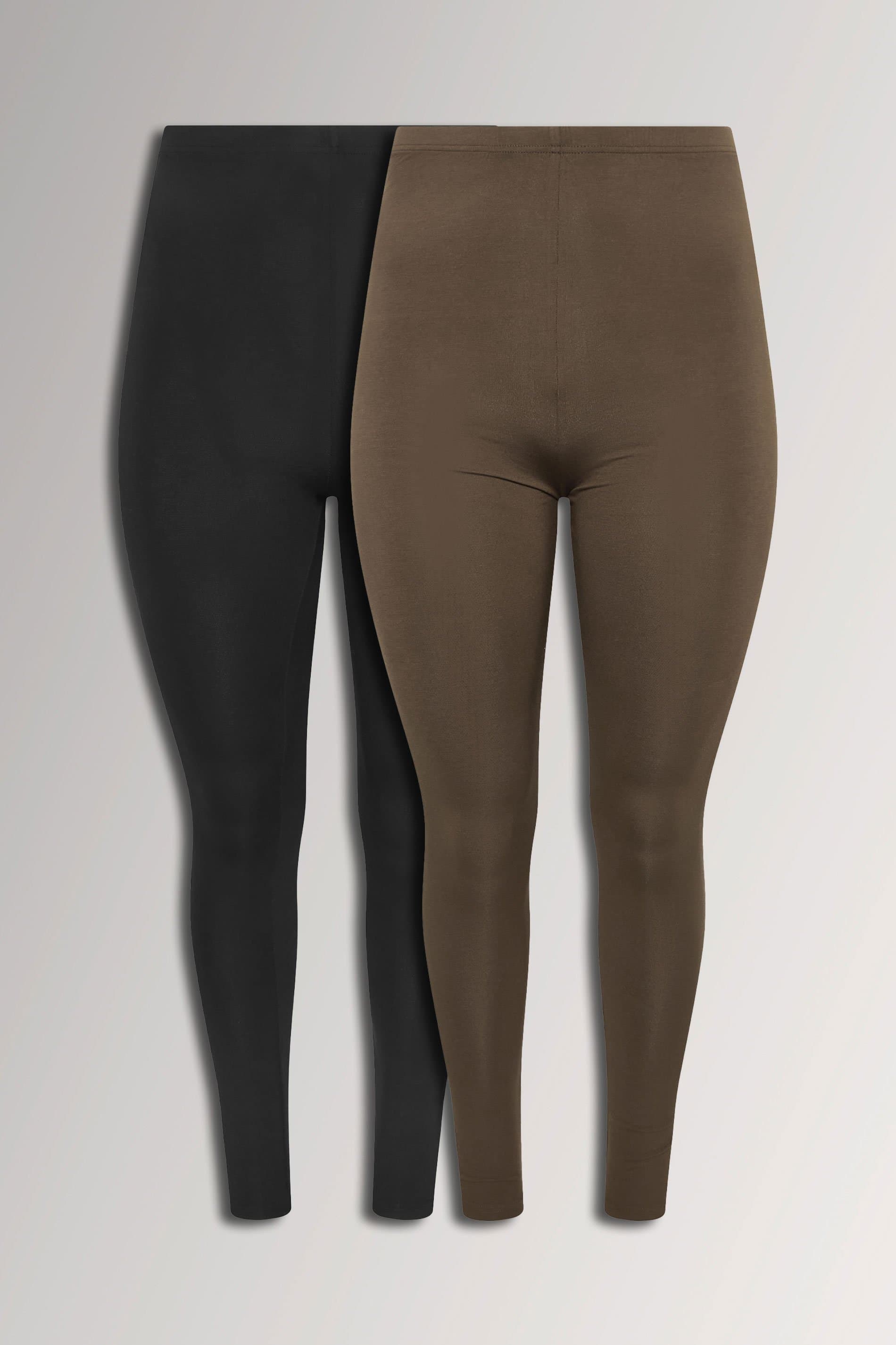 Yours 2 Pack Plus Size Chocolate Brown & Black Stretch Leggings