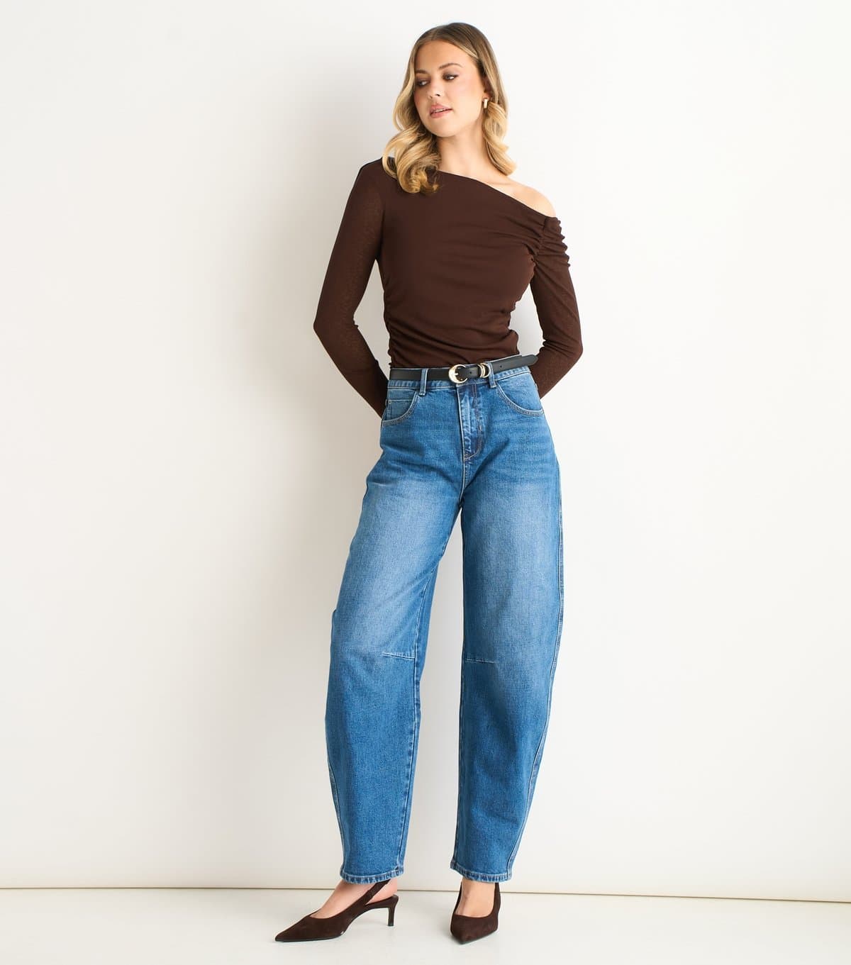 Gini London Women's Brown Jersey Off Shoulder Top Gini London New Look