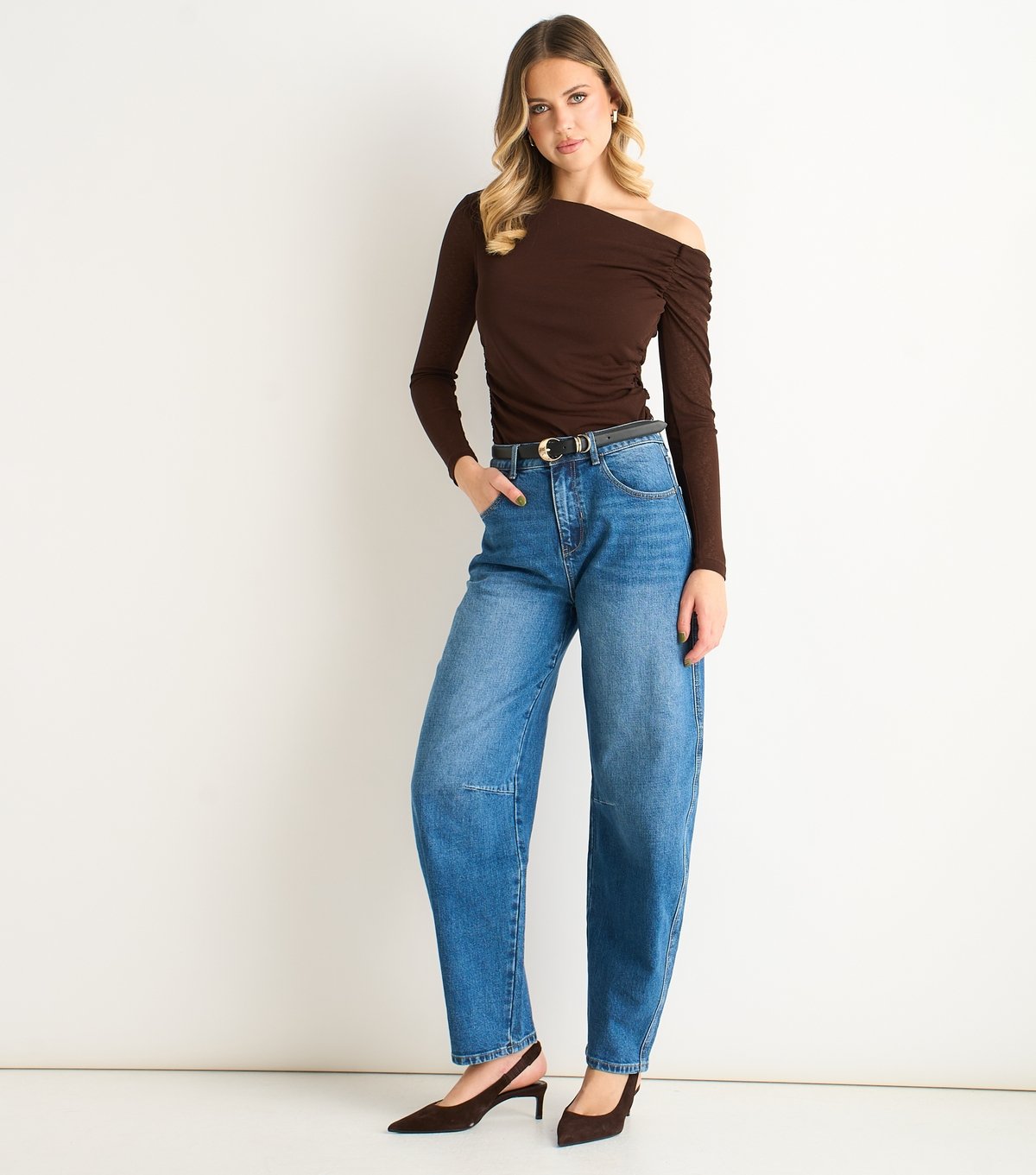 Gini London Women's Brown Jersey Off Shoulder Top Gini London New Look - 2