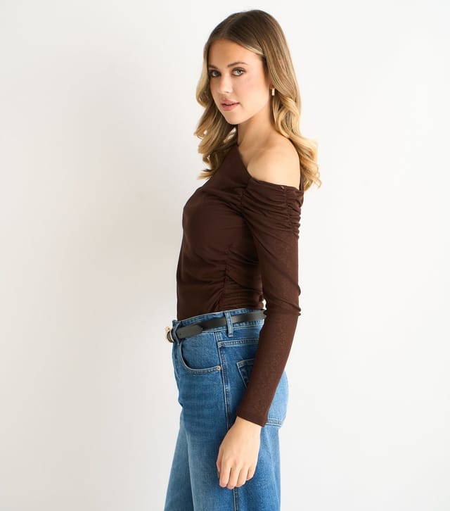 Gini London Women's Brown Jersey Off Shoulder Top Gini London New Look - 3