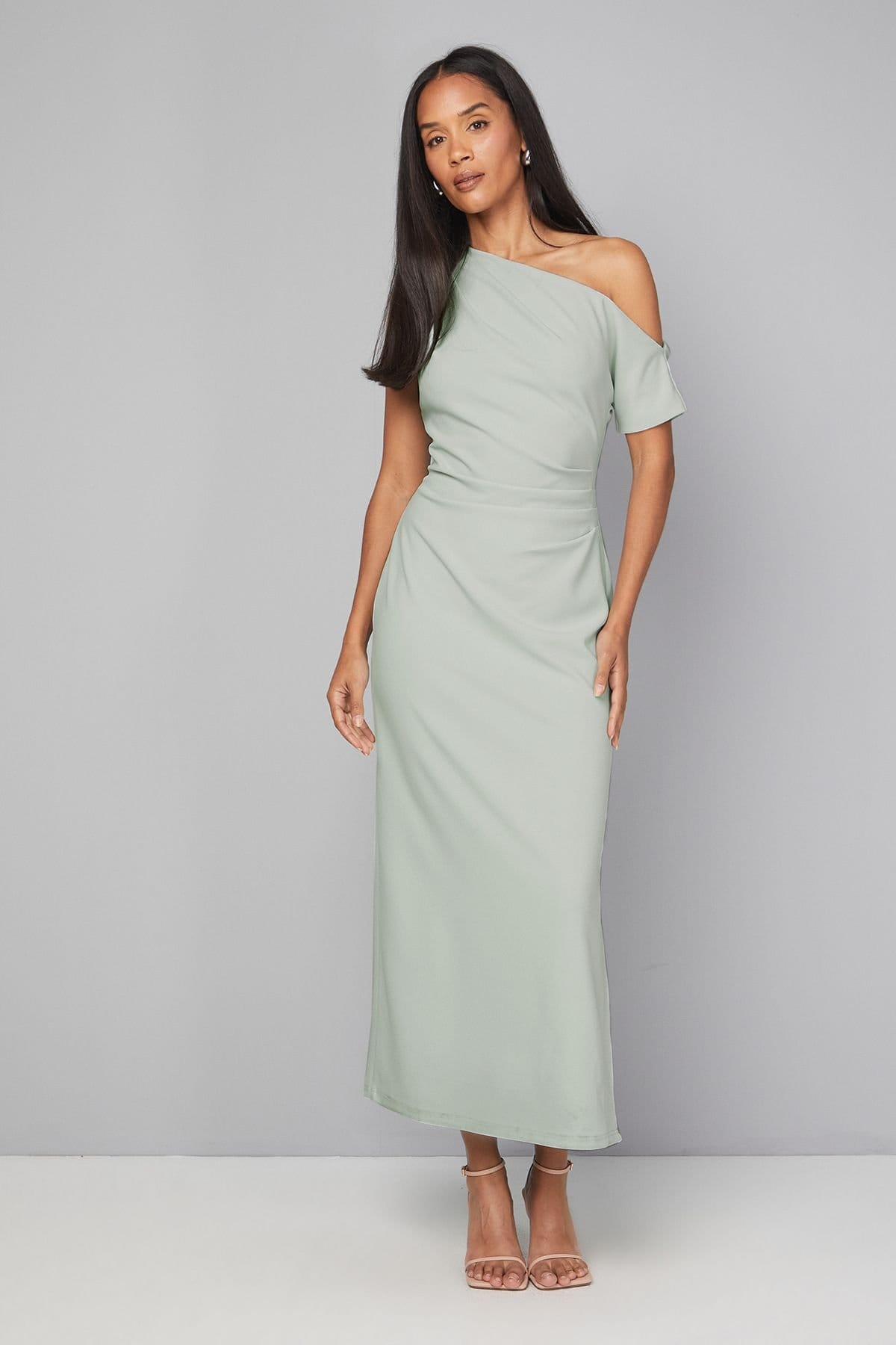 Wallis Mint Jersey Crepe One Shoulder Maxi Dress