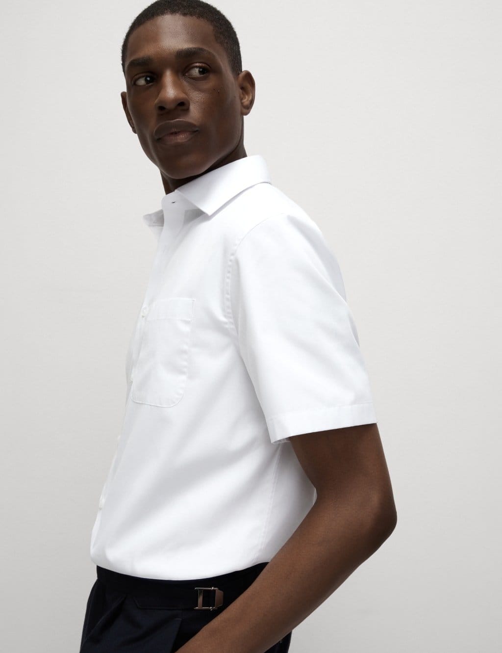 Marks & Spencer M&S Regular Fit Cotton Blend Short Sleeve Shirt White - 1