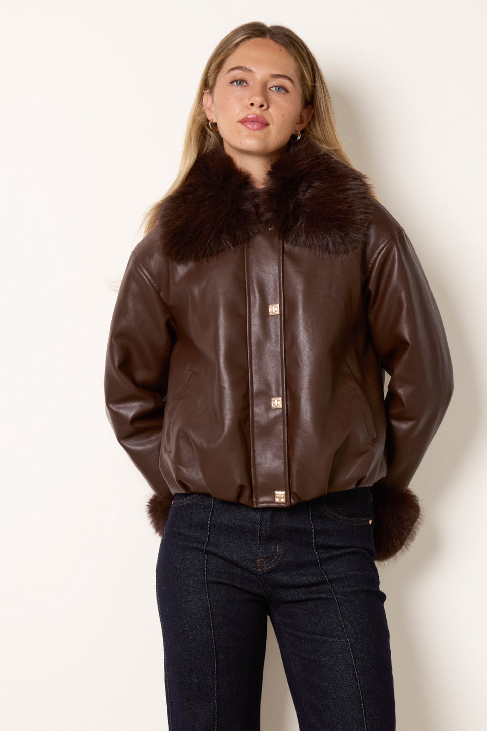 Blue Vanilla Blue Vanilla Women's Brown Collar & Cuff Jacket