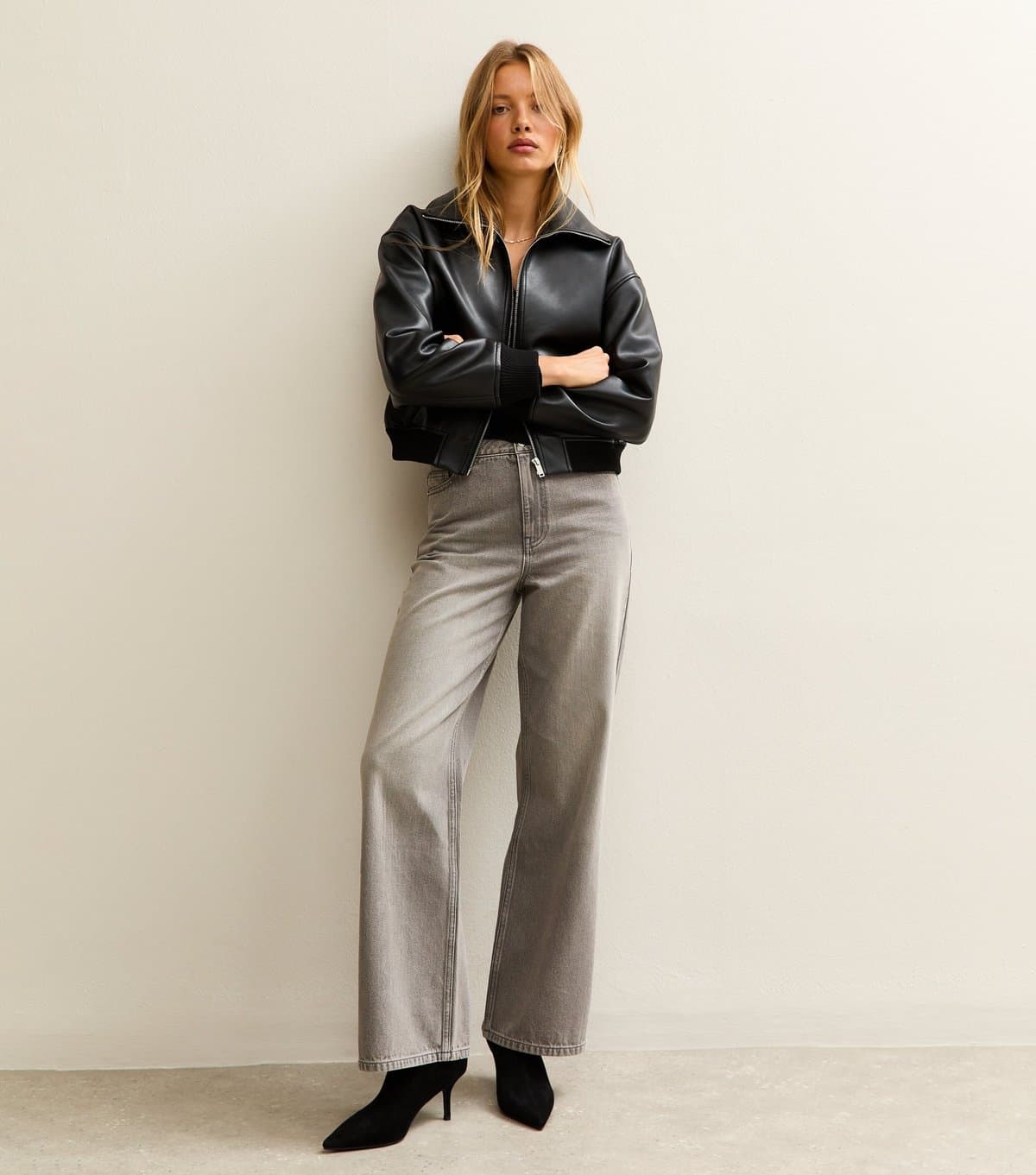 New Look New Look Grey Adalae High Waisted Wide Leg Jeans