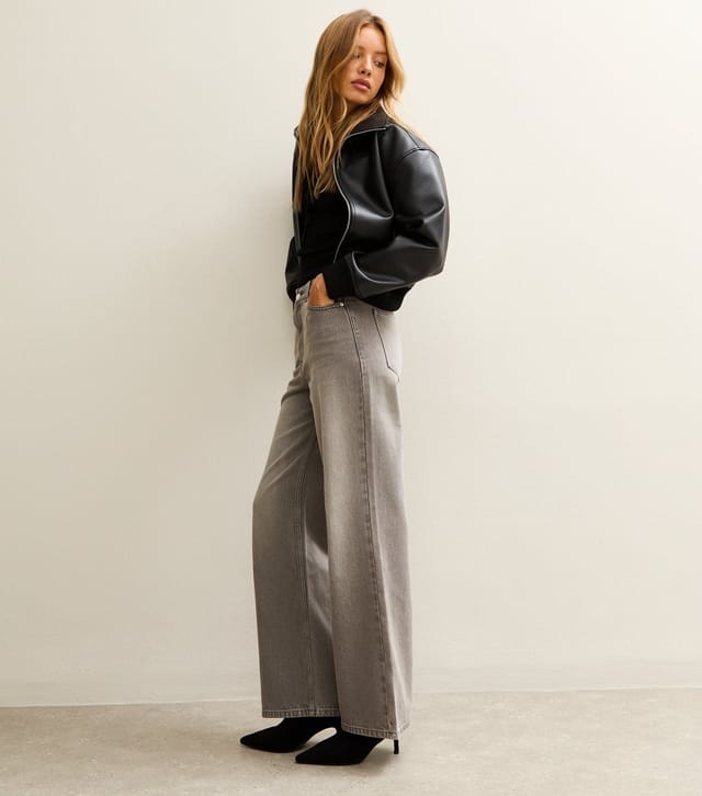 New Look Women's Grey Adalae High Waisted Wide Leg Jeans New Look - 3