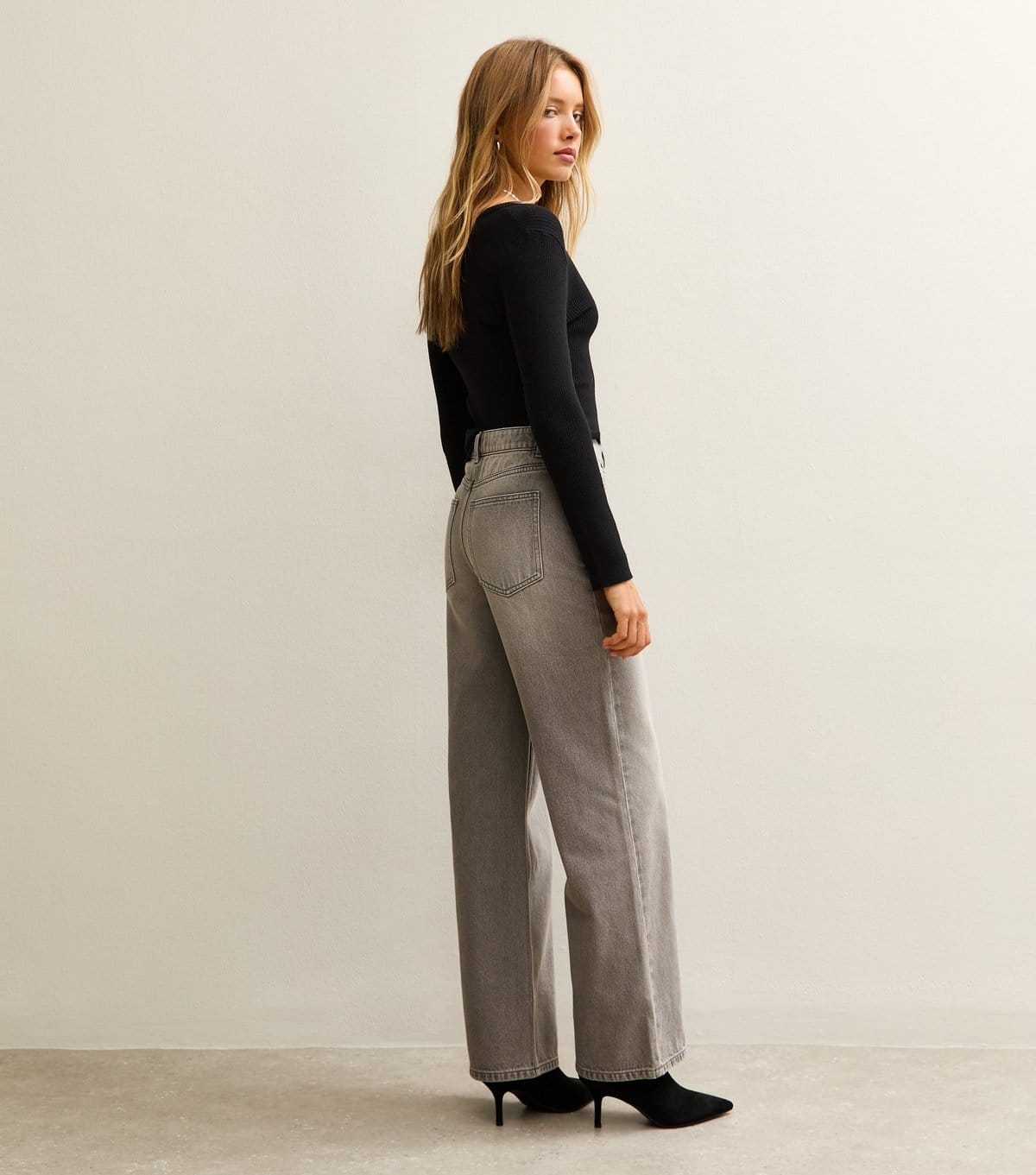 New Look Women's Grey Adalae High Waisted Wide Leg Jeans New Look - 4