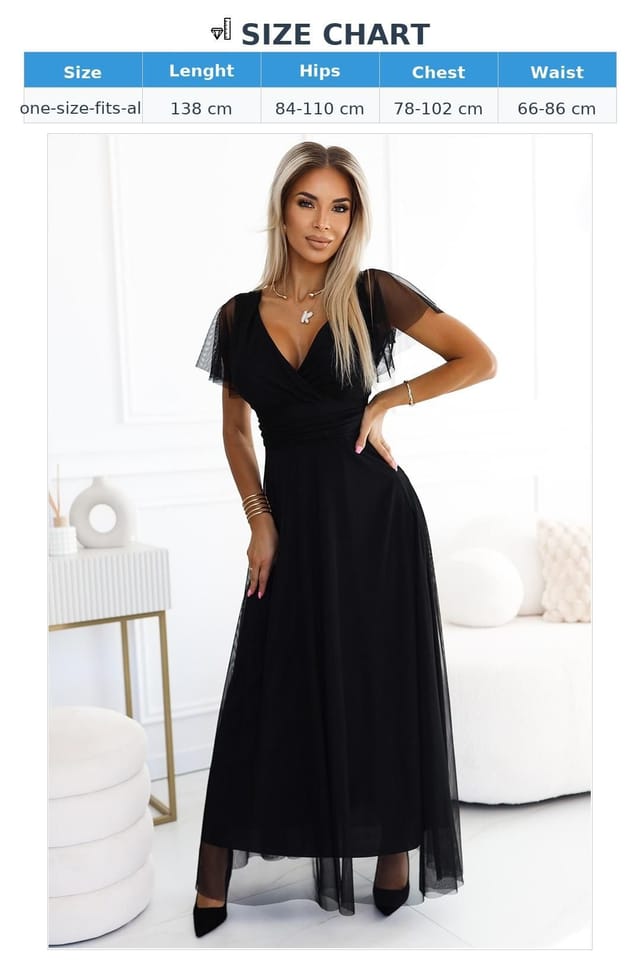 Love Lace Love Lace Women's NASTIA Long Tulle Tie Waist Evening Dress in Black - 3