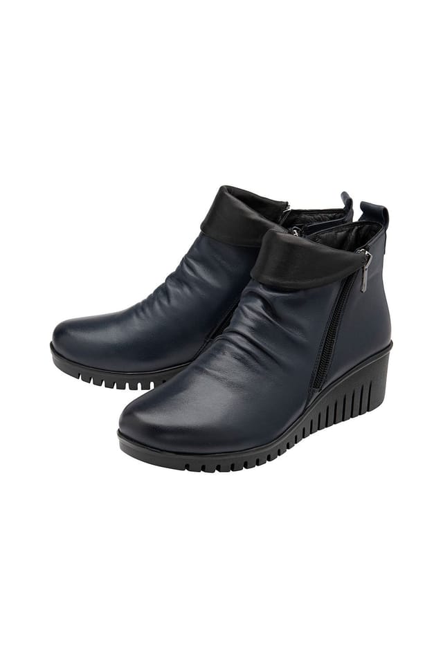 Lotus Lotus Women's 'Cordelia' Leather Wedge Ankle Boots in Navy - 2