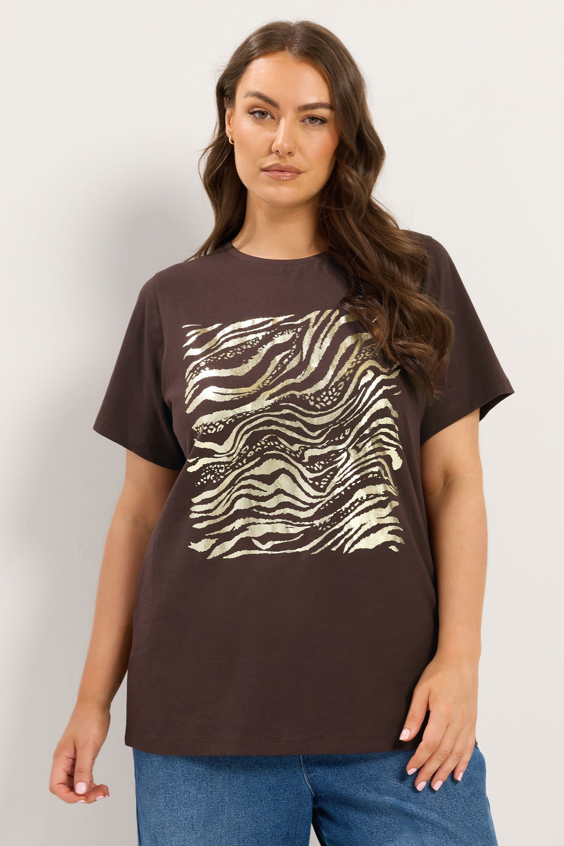 Yours Plus Size Chocolate Brown Zebra Foil Tshirt