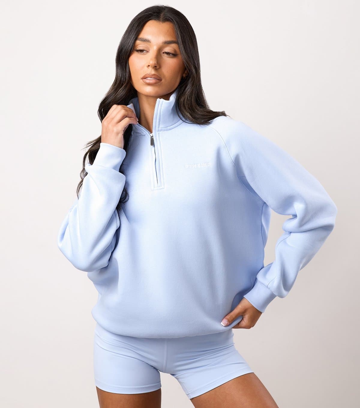 Gym King Women's Light Blue 365 Logo Embroidered Raglan Sleeve Sweatshirt Gym King New Look