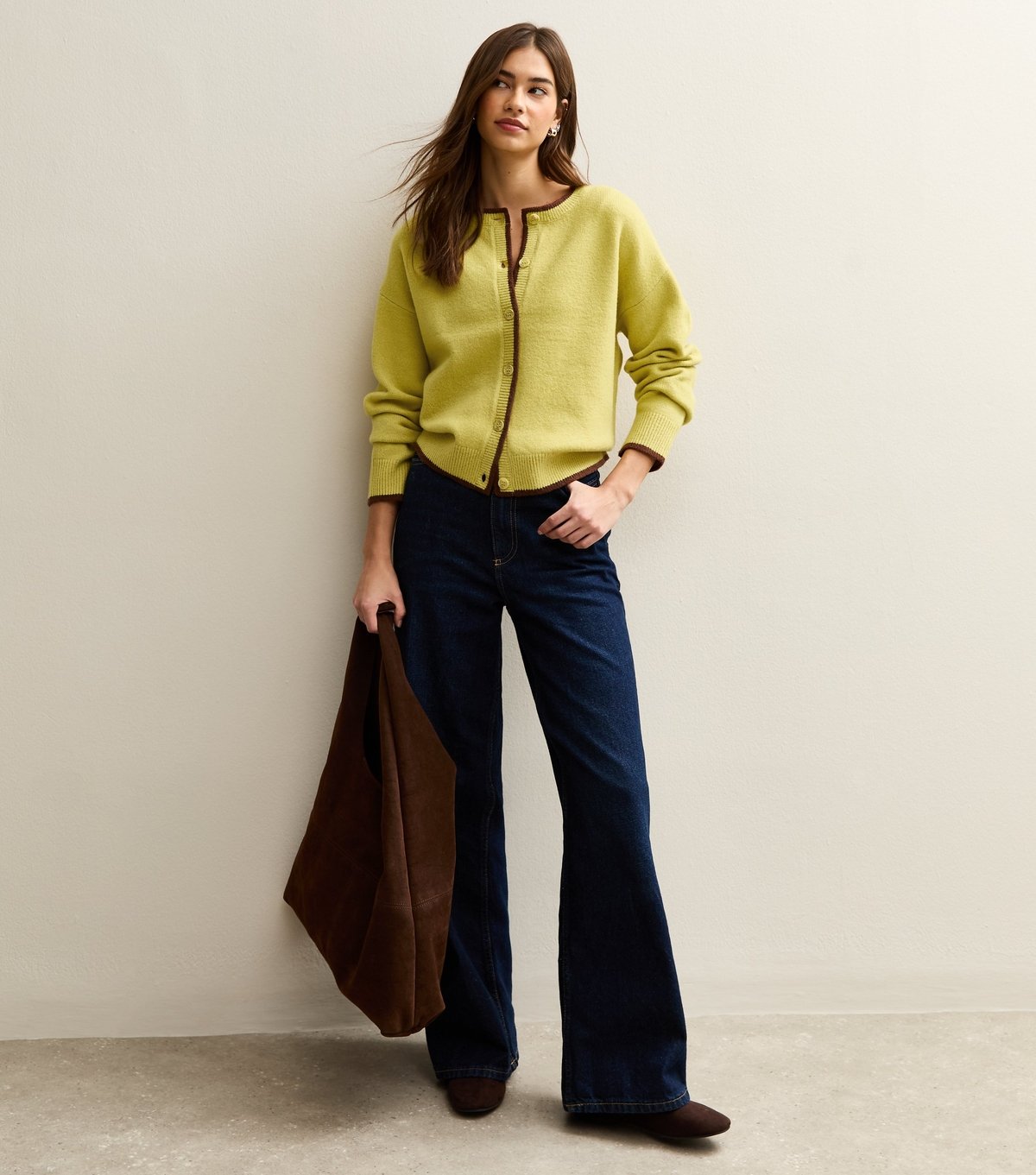 New Look Women's Green Tipped Crew Neck Cardigan New Look - 2