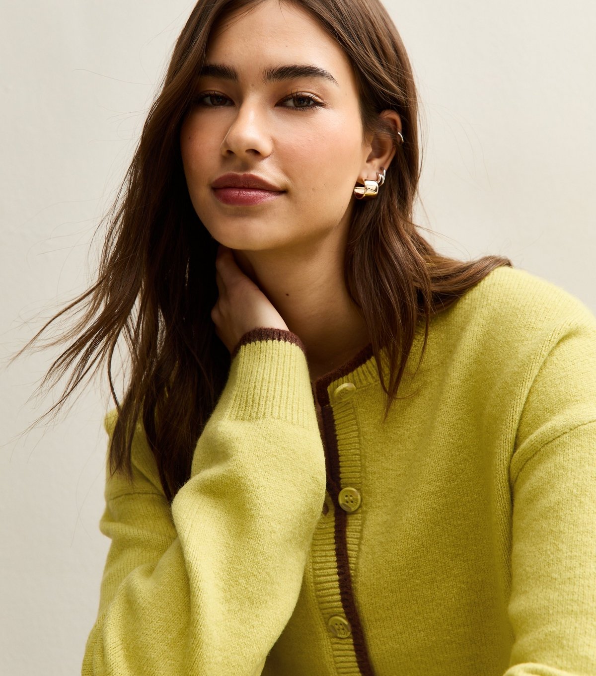 New Look Women's Green Tipped Crew Neck Cardigan New Look - 3