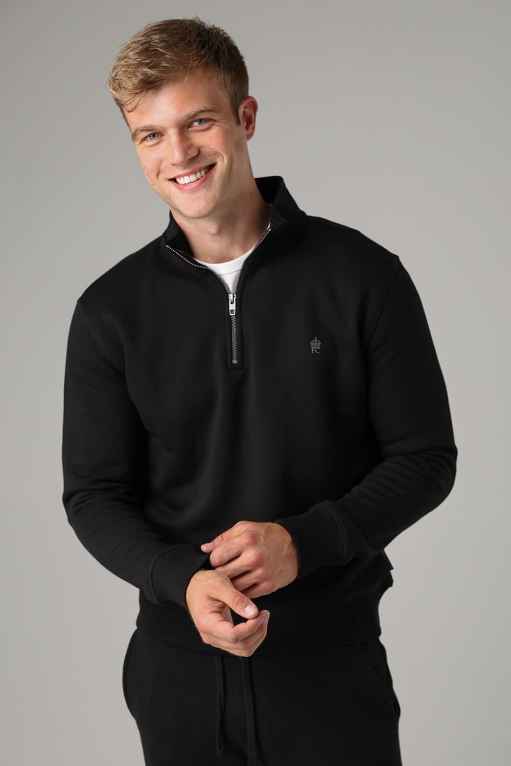 French Connection French Connection Men's Cotton Blend Half-Zip Jumper in Black