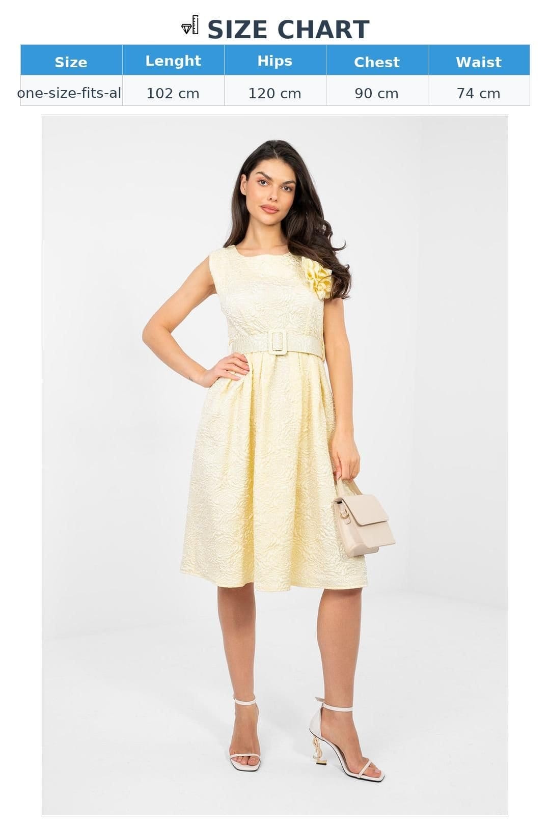 Love Lace Love Lace Women's Elegant Cocktail Dress with Belt & Brooch in Yellow - 4