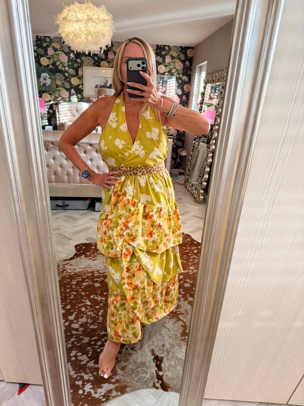 Never Fully Dressed Green Floral Tiered Wrap Dress, Size 12