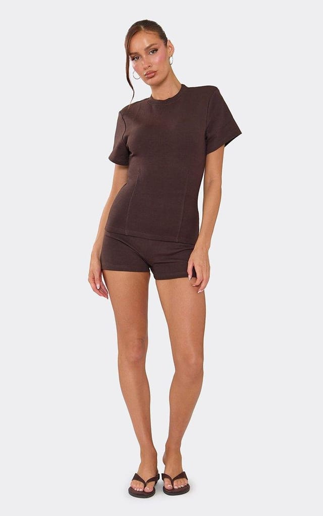 EGO Low Rise Hotpant Shorts In Chocolate Interlock, Women's Size UK 6 - 2