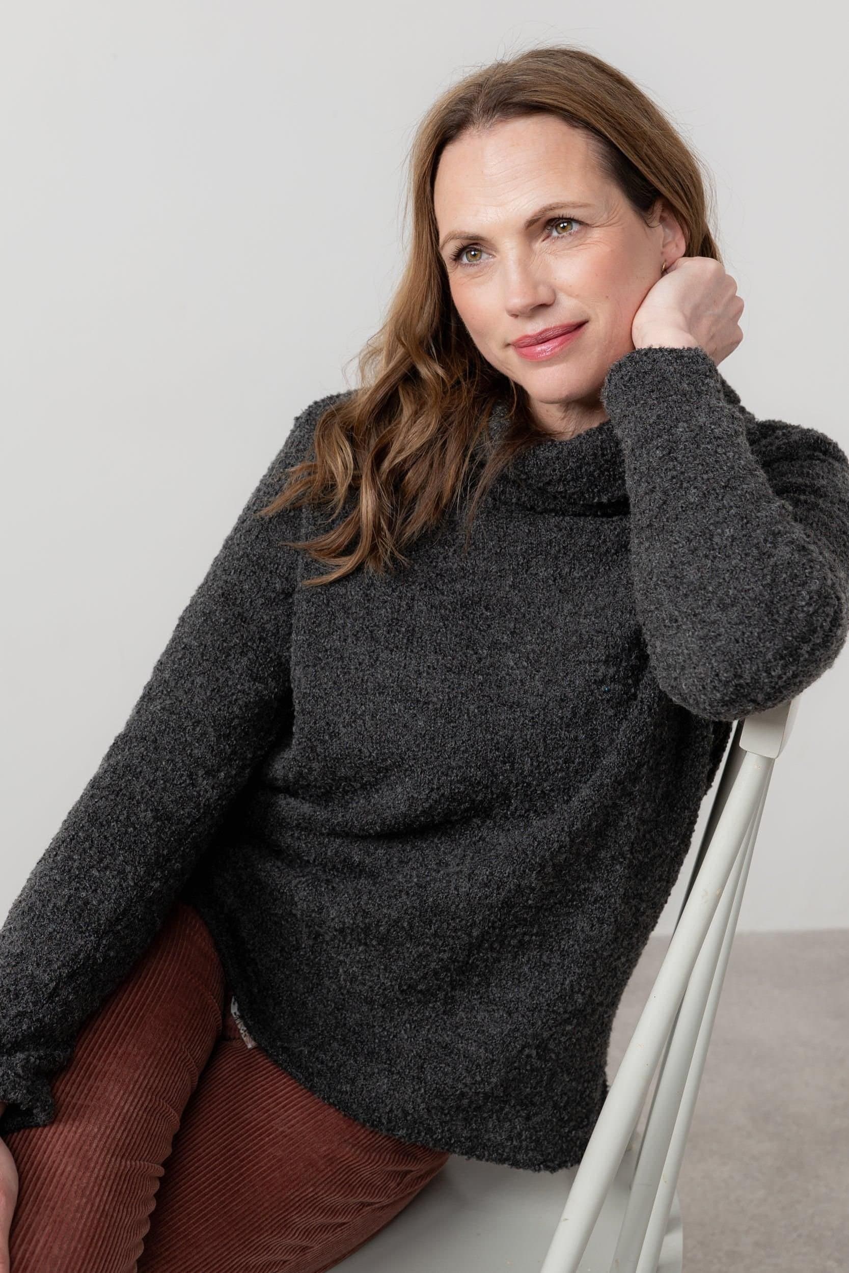 Lily & Me Lily & Me Women's Cosy Day Textured Boucle Knit Cowl Neck Jumper in Charcoal