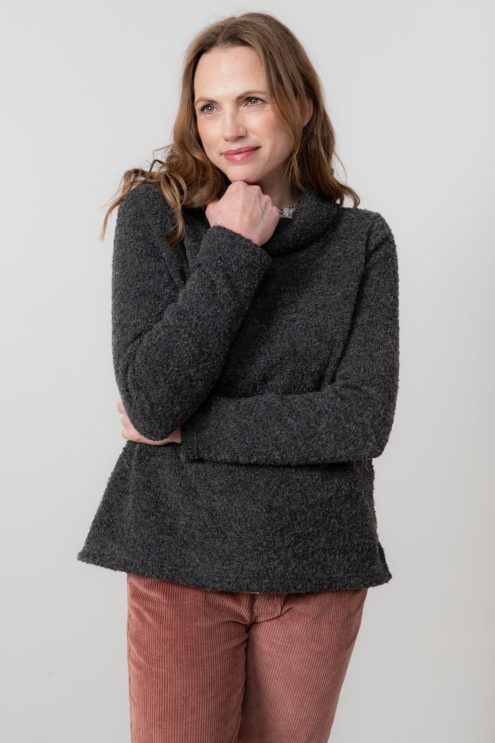 Lily & Me Lily & Me Women's Cosy Day Textured Boucle Knit Cowl Neck Jumper in Charcoal - 2