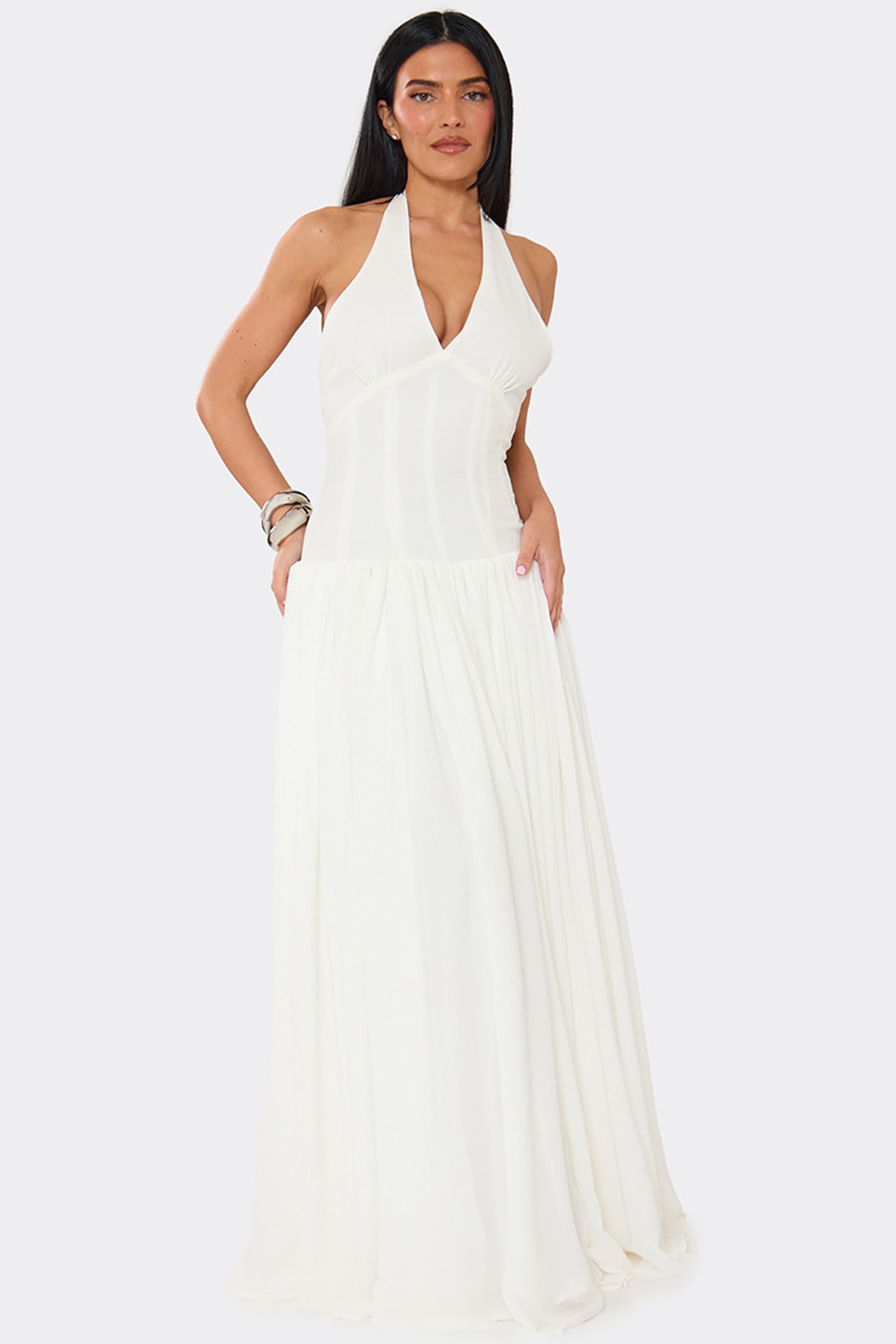 EGO EGO Women's Sleeveless Lace Up Woven Maxi Dress in White