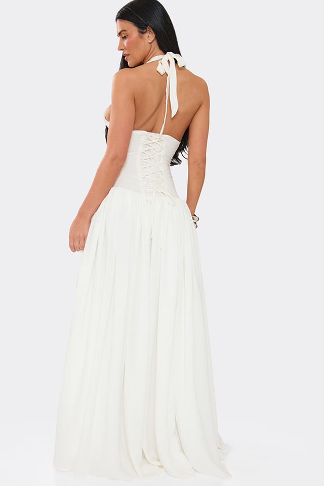EGO EGO Women's Sleeveless Lace Up Woven Maxi Dress in White - 2