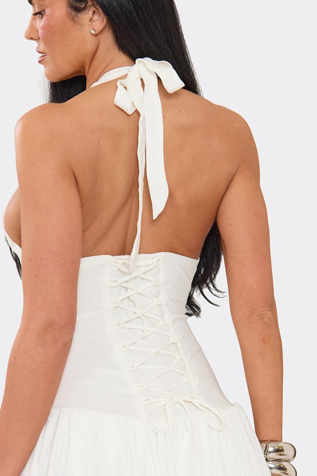 EGO EGO Women's Sleeveless Lace Up Woven Maxi Dress in White - 3