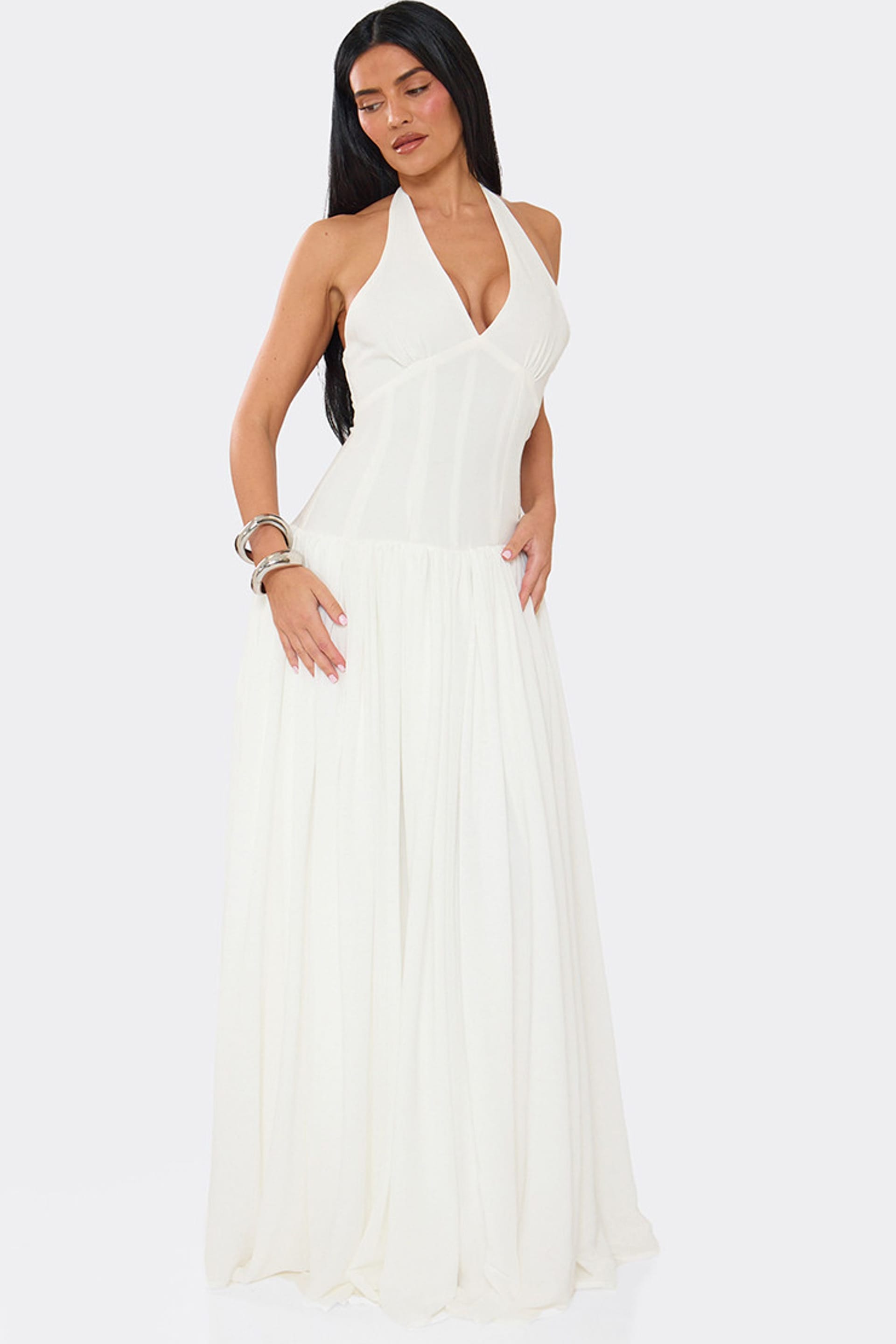 EGO EGO Women's Sleeveless Lace Up Woven Maxi Dress in White - 4