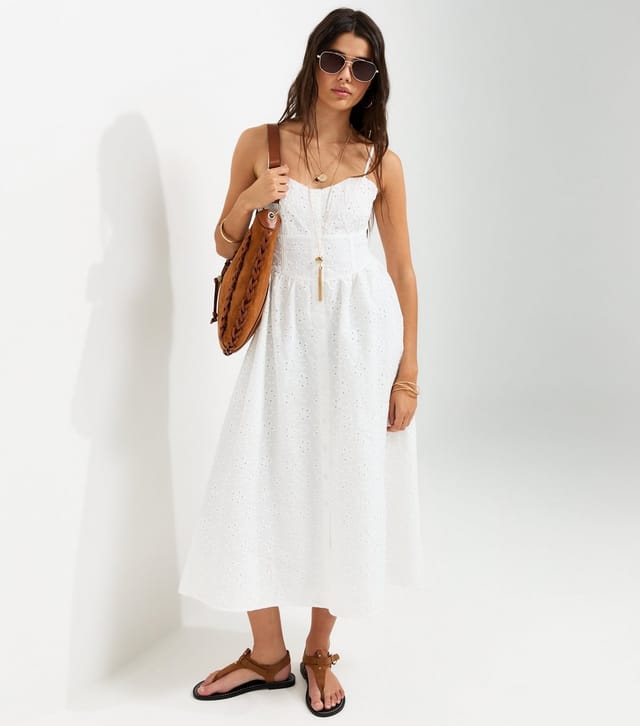 New Look Women's White Broderie Anglaise Corset Waist Midi Dress New Look - 3