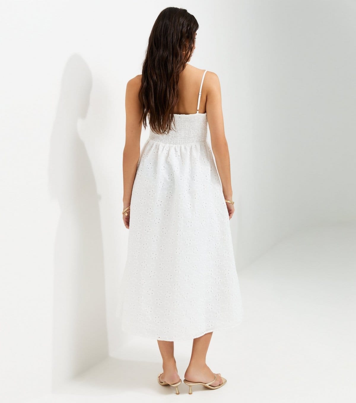 New Look Women's White Broderie Anglaise Corset Waist Midi Dress New Look - 4