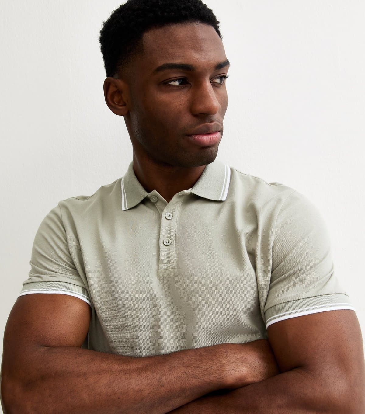 New Look Men's Mint Green Regular Pique Tipped Collar Polo Shirt New Look