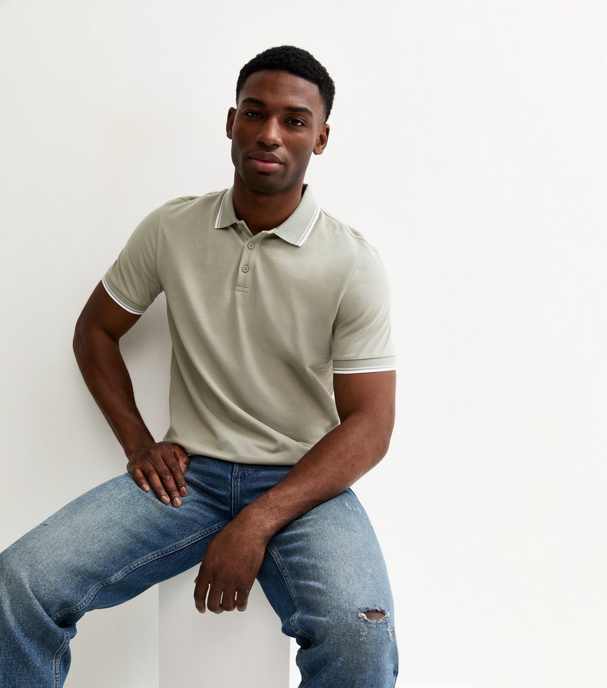 New Look Men's Mint Green Regular Pique Tipped Collar Polo Shirt New Look - 2